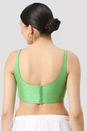 Light green plain silk spaghetti padded readymade saree blouse