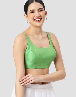 Light green plain silk spaghetti padded readymade saree blouse 3