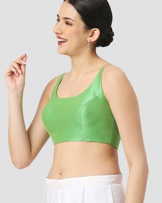 Light green plain silk spaghetti padded readymade saree blouse 4