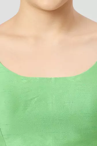 Light green plain silk spaghetti padded readymade saree blouse