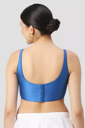 Royal blue plain silk spaghetti padded readymade saree blouse