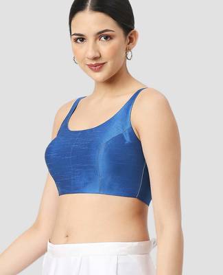 Royal blue plain silk spaghetti padded readymade saree blouse 4