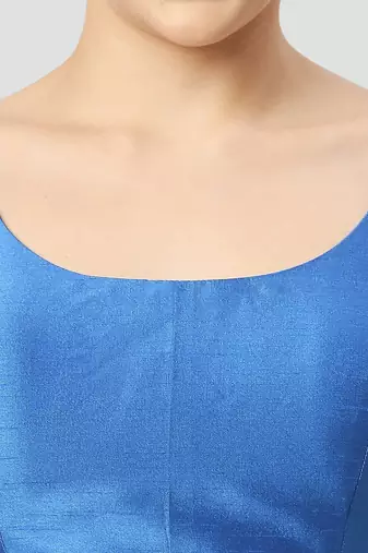 Royal blue plain silk spaghetti padded readymade saree blouse