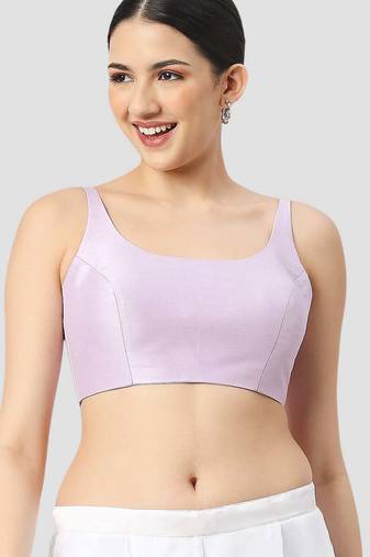 Light violet plain silk spaghetti padded readymade saree blouse
