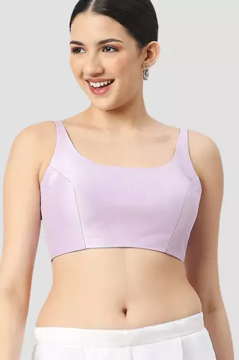Light violet plain silk spaghetti padded readymade saree blouse