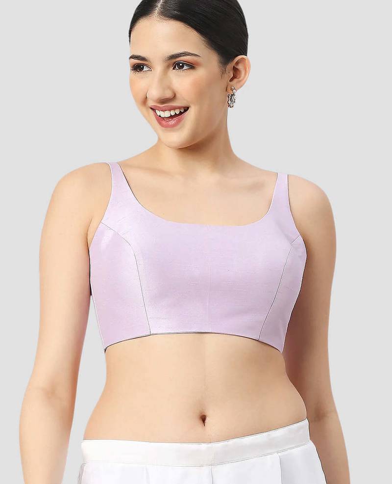 Light violet plain silk spaghetti padded readymade saree blouse