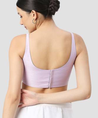 Light violet plain silk spaghetti padded readymade saree blouse 2