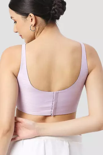 Light violet plain silk spaghetti padded readymade saree blouse