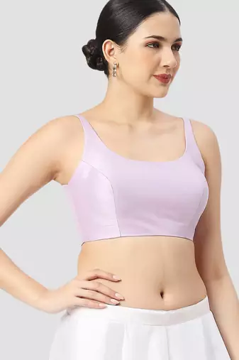 Light violet plain silk spaghetti padded readymade saree blouse
