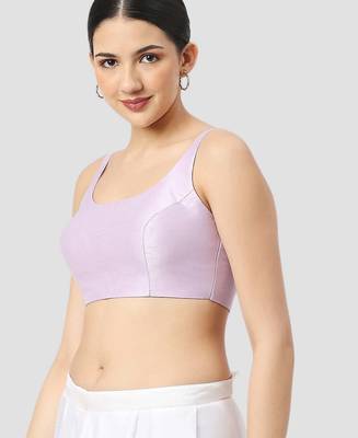 Light violet plain silk spaghetti padded readymade saree blouse 4