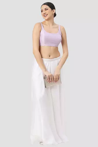 Light violet plain silk spaghetti padded readymade saree blouse