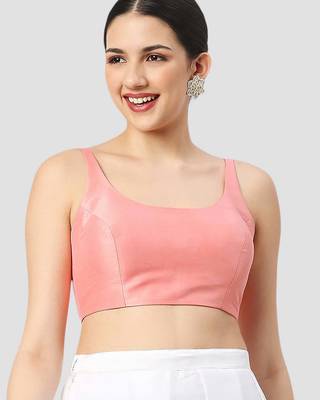 Light peach plain silk spaghetti padded readymade saree blouse 1