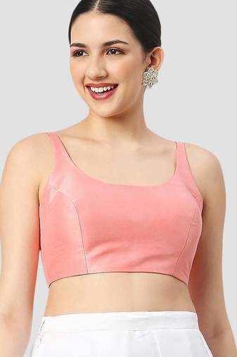 Light peach plain silk spaghetti padded readymade saree blouse