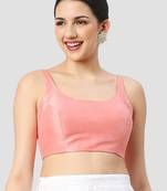 Light peach plain silk spaghetti padded readymade saree blouse