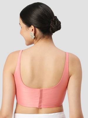 Light peach plain silk spaghetti padded readymade saree blouse 2
