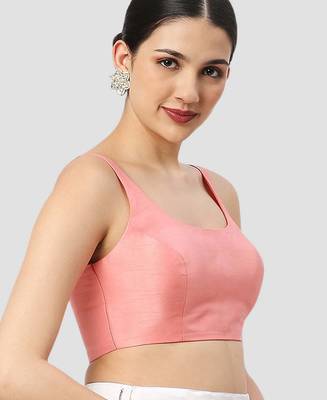 Light peach plain silk spaghetti padded readymade saree blouse 3