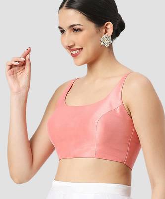 Light peach plain silk spaghetti padded readymade saree blouse 4