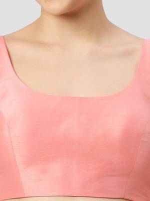 Light peach plain silk spaghetti padded readymade saree blouse 5