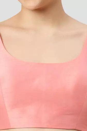 Light peach plain silk spaghetti padded readymade saree blouse