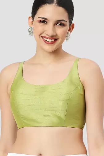 Sea green plain silk spaghetti padded readymade saree blouse