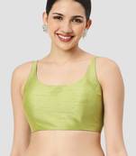 Sea green plain silk spaghetti padded readymade saree blouse