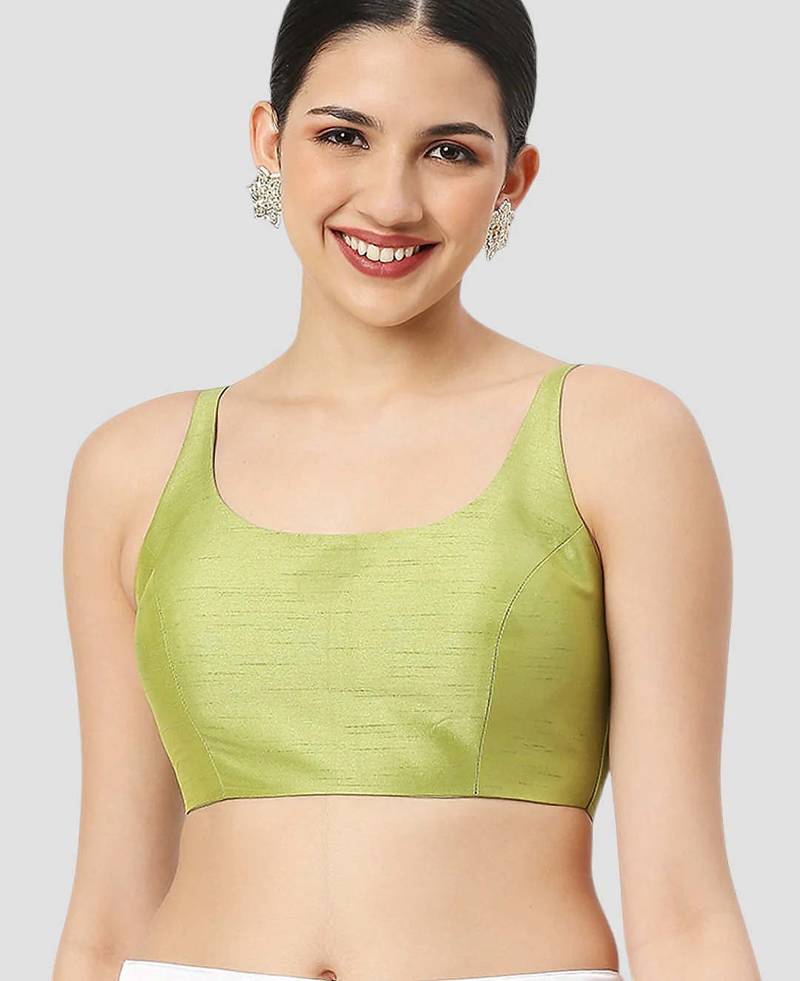 Sea green plain silk spaghetti padded readymade saree blouse