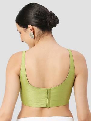 Sea green plain silk spaghetti padded readymade saree blouse 2