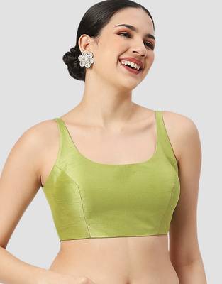 Sea green plain silk spaghetti padded readymade saree blouse 3