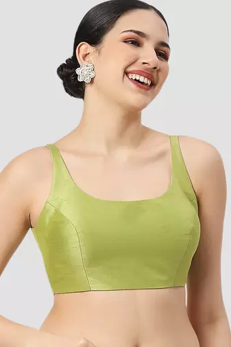 Sea green plain silk spaghetti padded readymade saree blouse