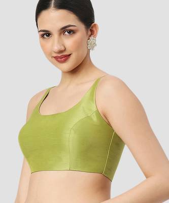 Sea green plain silk spaghetti padded readymade saree blouse 4