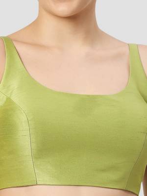 Sea green plain silk spaghetti padded readymade saree blouse 5