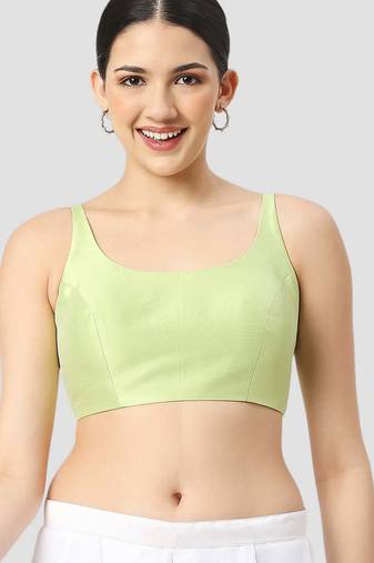 Pista green plain silk spaghetti padded readymade saree blouse