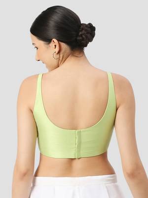 Pista green plain silk spaghetti padded readymade saree blouse 2