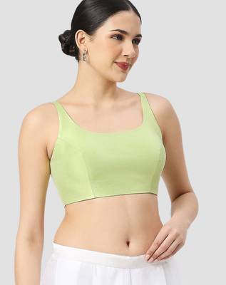 Pista green plain silk spaghetti padded readymade saree blouse 3