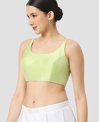 Pista green plain silk spaghetti padded readymade saree blouse 4