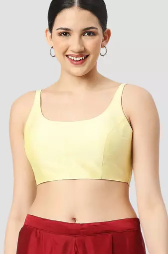 Lemon yellow plain silk spaghetti padded readymade saree blouse
