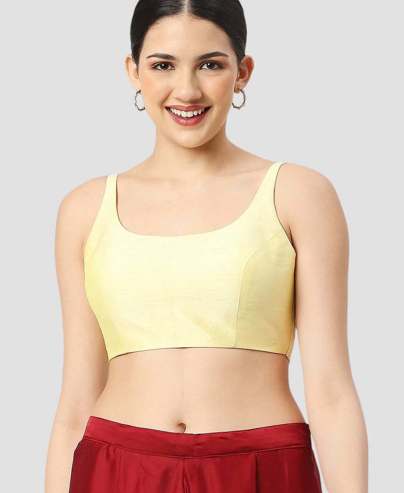 Lemon yellow plain silk spaghetti padded readymade saree blouse