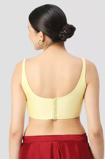 Lemon yellow plain silk spaghetti padded readymade saree blouse