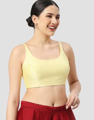 Lemon yellow plain silk spaghetti padded readymade saree blouse 3