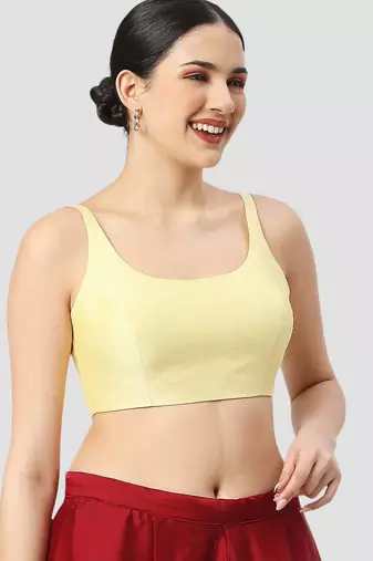 Lemon yellow plain silk spaghetti padded readymade saree blouse