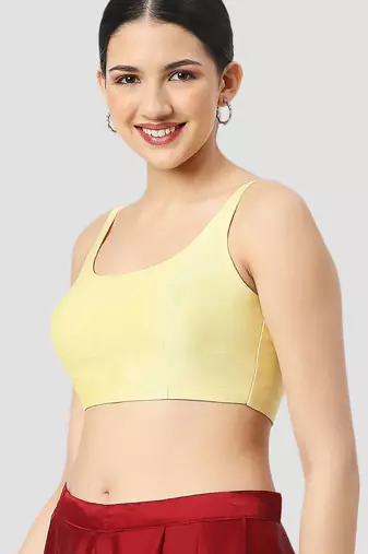 Lemon yellow plain silk spaghetti padded readymade saree blouse
