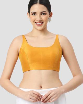 Yellow plain silk spaghetti padded readymade saree blouse 1