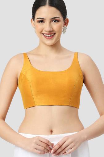 Yellow plain silk spaghetti padded readymade saree blouse