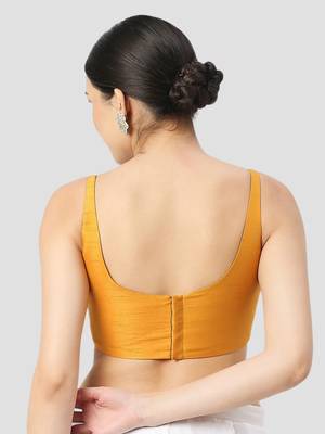 Yellow plain silk spaghetti padded readymade saree blouse 2