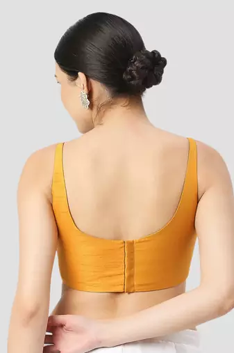 Yellow plain silk spaghetti padded readymade saree blouse