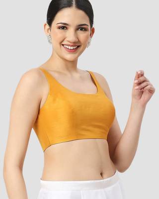 Yellow plain silk spaghetti padded readymade saree blouse 3