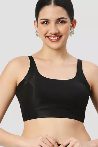 Black plain silk spaghetti padded readymade saree blouse