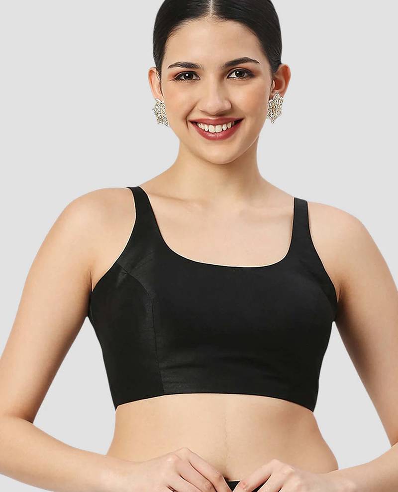 Black plain silk spaghetti padded readymade saree blouse