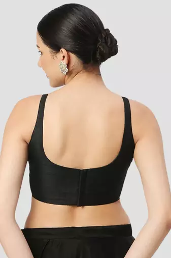 Black plain silk spaghetti padded readymade saree blouse