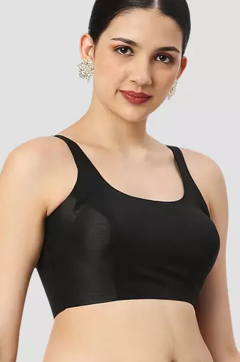 Black plain silk spaghetti padded readymade saree blouse